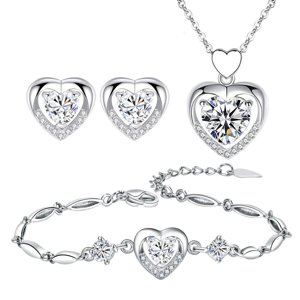 

Ожерелье Ocean Heart of Eternity, женское, в корейском стиле, легкое, роскошное, с небольшой подвеской в форме сердца, браслет-гвоздик для ушей, костюм из трех предметов