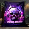1PC Custom Name Skull Headphones Artwork outdooor Flannel blankets Patterns Throw Blanket All-Season Soft Gift for Couch, Bed, Camping gifts