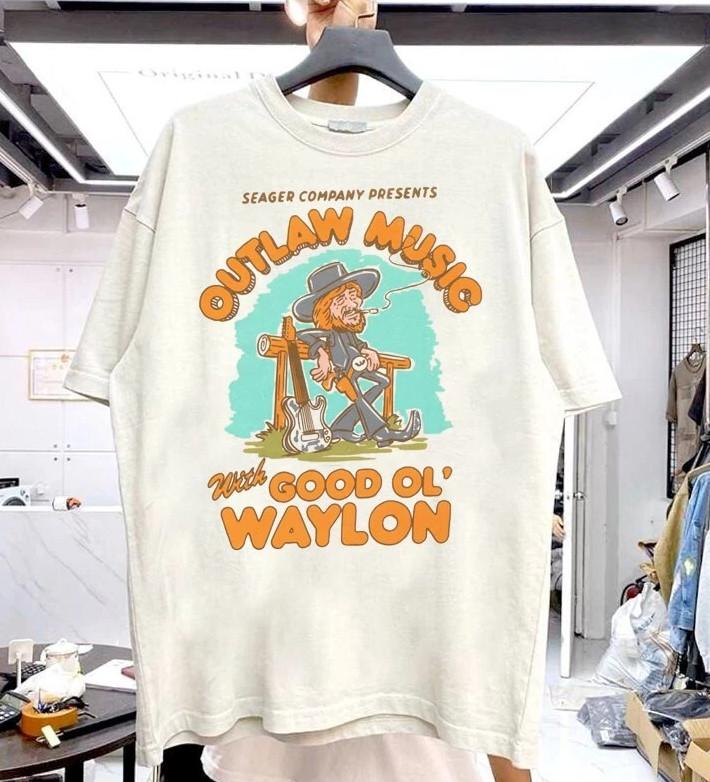 Seager x Waylon Jennings Outlaw Funny REPRINT T-shirt size S-5XL M