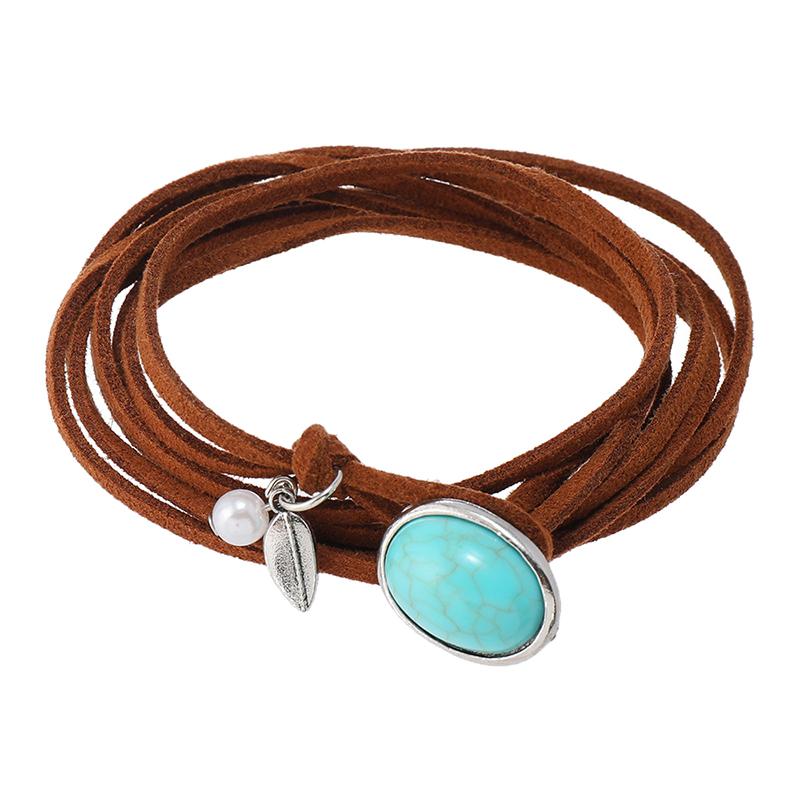 Bohemian Style Leather Rope Turquoise Pendant Necklace For Women Vintage Simple Jewelry Gifts Choker Accessories