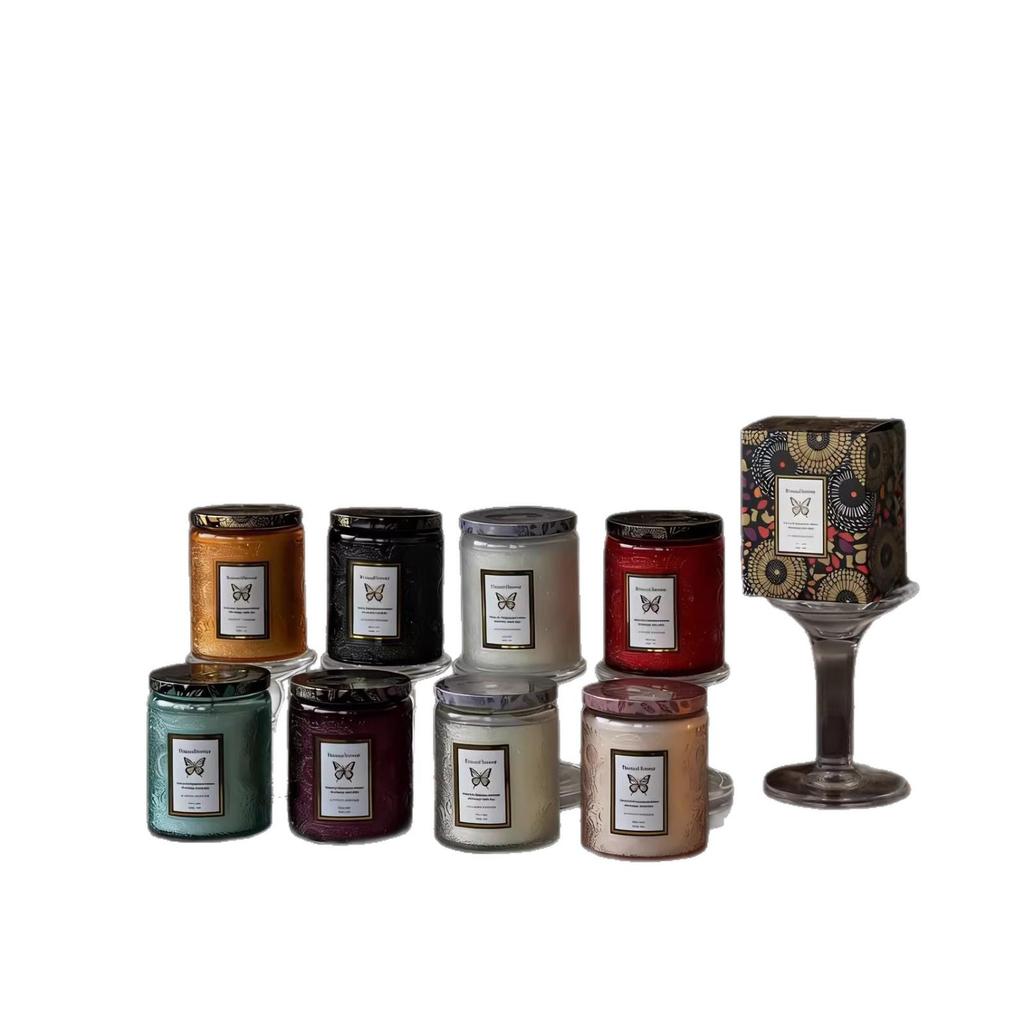 Luxury Embossed Glass Scented Candle Set for Home & Bedroom - Medium Size, Smokeless Soy Wax