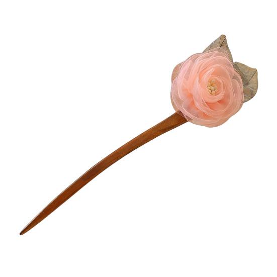 

Hair Stick 3D Mesh Yarn Rose Flower Decor Bun Hair Stick Easy to Wear Hair Organizer Clip Hair Styling Accessory розовый