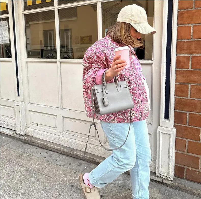 European & American Women's Floral Cotton Cardigan Jacket with Round Neck