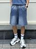 [CHANGE WELL] Men's 2025AW Faded Look Fashion Casual Autumn Clothing [Washed Finish] Big Silhouette Knit Half Pants (INDIGO, XL)