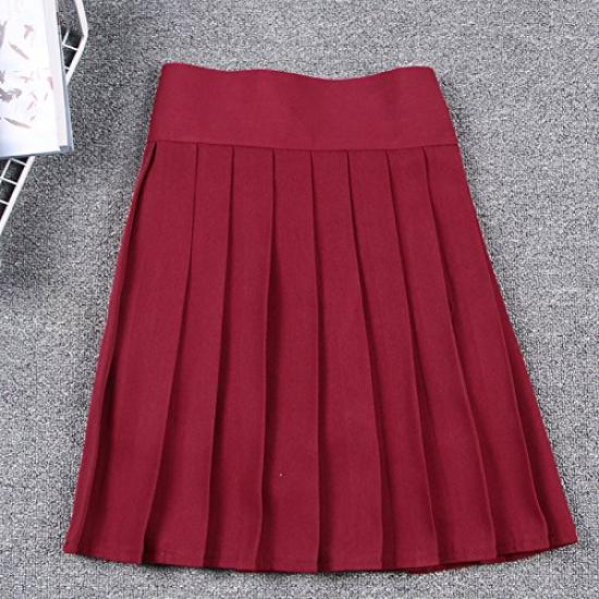 Sharphon Pleated Wine with Elastic 45cm Mini for High School School Amusement REI203 Skirt, Red, Flattering, Pettipants, Waist, Sexy, Length, Lined,