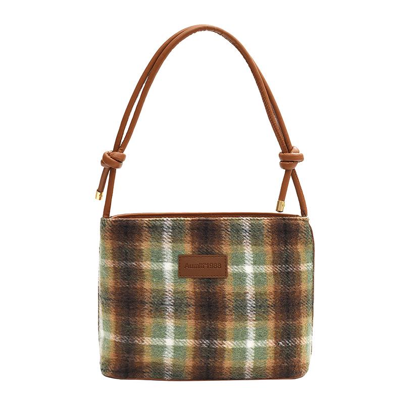 2024 Women's Retro Plaid Woolen Crossbody Bucket Bag - Large Capacity Autumn/Winter Shoulder Tote