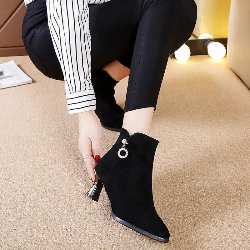 Fashion Medium Heels Booties Work Zip Black Female Short Shoes Comfortable and Elegant Trend 2025 On Promotion Hot Women's Ankle Boots