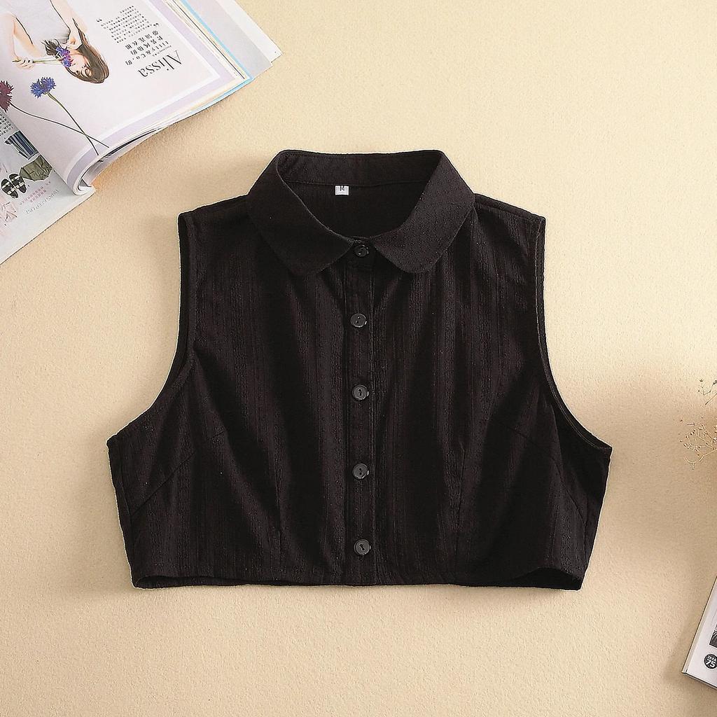 Damen Baumwolle Falsche Kragen Schwarz Einfarbig Bluse Halbes Hemd Top Abnehmbarer Kragen Femme Abnehmbares Falsches Kragen Accessoire