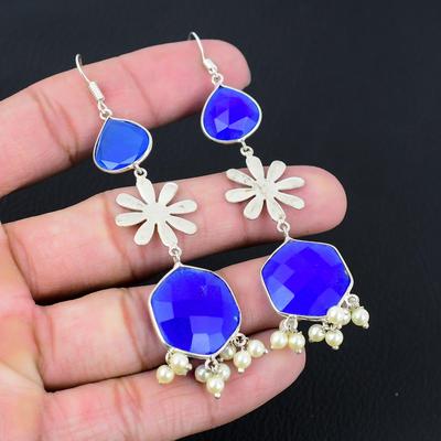 Halloween-Angebot Blaue Saphir Edelsteine Sterling Silber Frau Hängend Trendige Ohrringe
