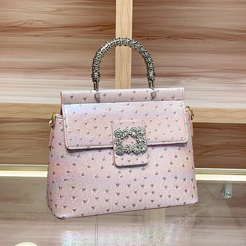 High-End 2025 Damen Crossbody-Tasche aus echtem Leder mit Strass-Straußenmuster