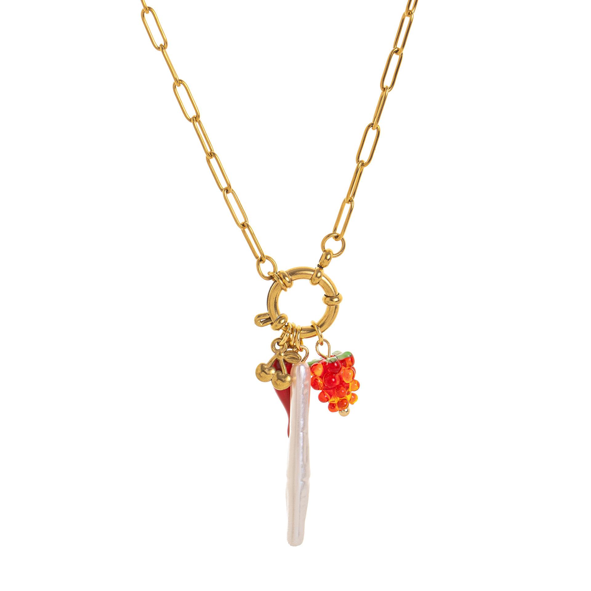 

Stainless Steel Fruit Love Boots Clavicle Chain Pearl Starfish 18K Titanium Steel Necklace