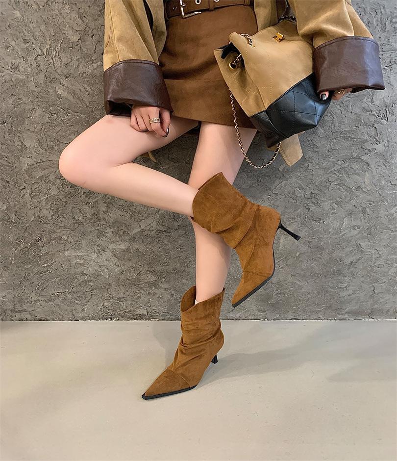 Pointed short boots women's 2025 autumn and winter new women's boots thin heel boots short boots high heels not tired feet thin boots