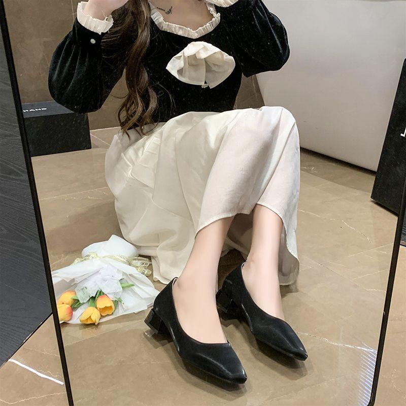 Women's Summer Footwear Square Toe Shoes for Woman 2024 Normal Leather Casual Low Heel Elegant Office Green Shoe Vacation Spring