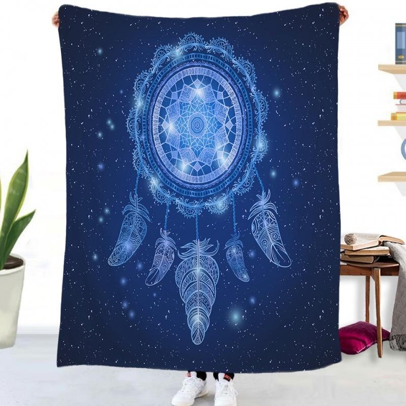 Blue Dream Catcher Blanket Flannel Throw Blanket for Kids Adults Lightweight Soft Warm Blankets for Bed Sofa Office 130x150cm