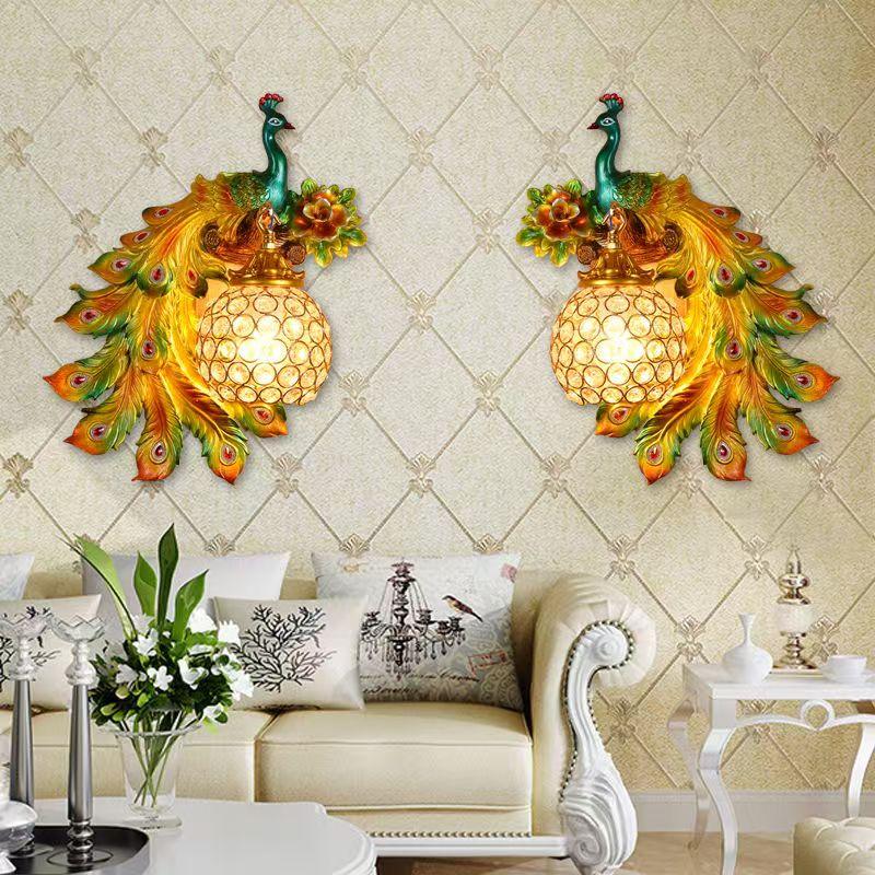 Retro dvoubarevná nástěnná lampa Peacock Creative Gold White Lampy LED Crystal Metal Light Dekorace
