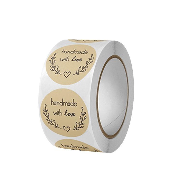 500Pcs Kraft Paper Handmade with Love Thank YOU Stickers DlY Decoration Label Perfect For Adorn Gifts and Baking Sealing