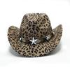 Leopard print felt hat men and women British retro woolen jazz hat European and American street fashion top hat Western denim