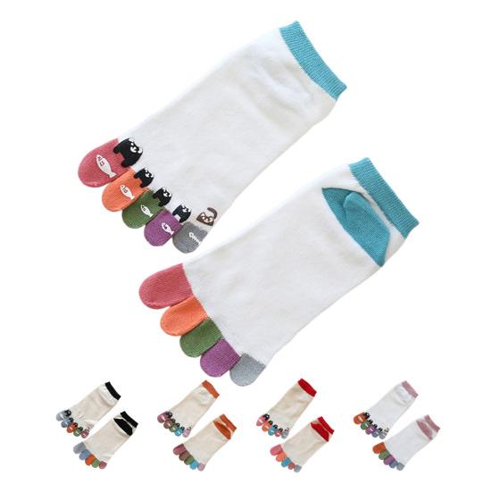 Women Cotton Toe Socks Cartoon Cat Fish Design Five Finger Socks Casual No Show Athletic Running Crew Socks