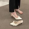 Shallow Mouth Design Thin Heel Single Shoes French Temperament Bow Pointed High Heels