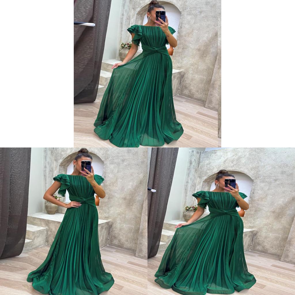 Elegante Abito Lungo in Chiffon con Design Pieghettato per Eventi Formali