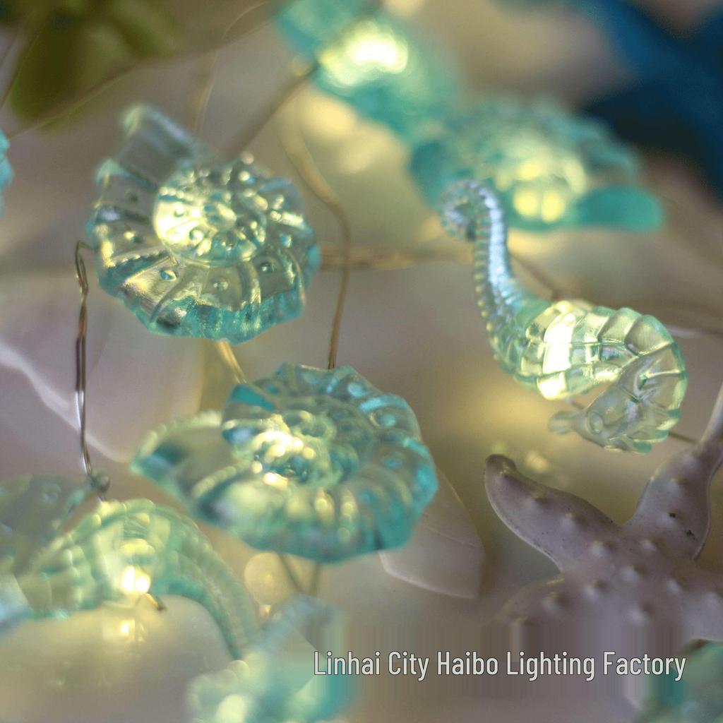 LED Ocean Series Children's Decorative String Lights: Starfish, Seashell, Seahorse, Conch Copper Wire Fasteners.