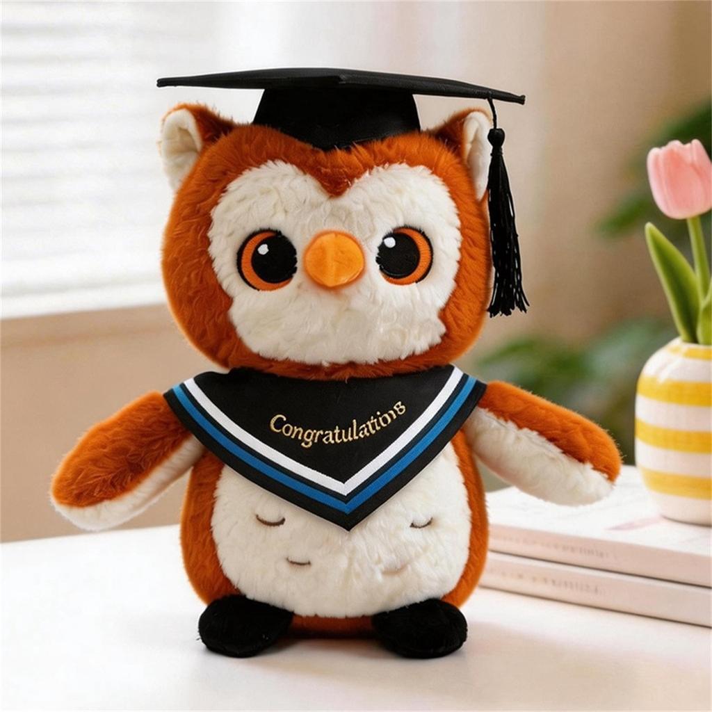 Peluche Civetta di Laurea Morbido Peluche con Cappello e Fascia di Congratulazioni per Regalo Laureato Scolastico