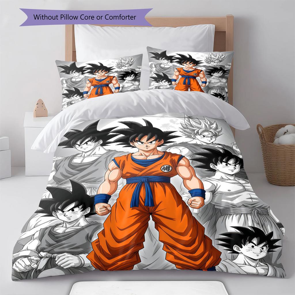 Son Goku Pattern Bedding,Quilt Set Quilt Cover Pillowcase Home Birthday Gift (1 * duvet cover + 2 * pillowcase, without core)