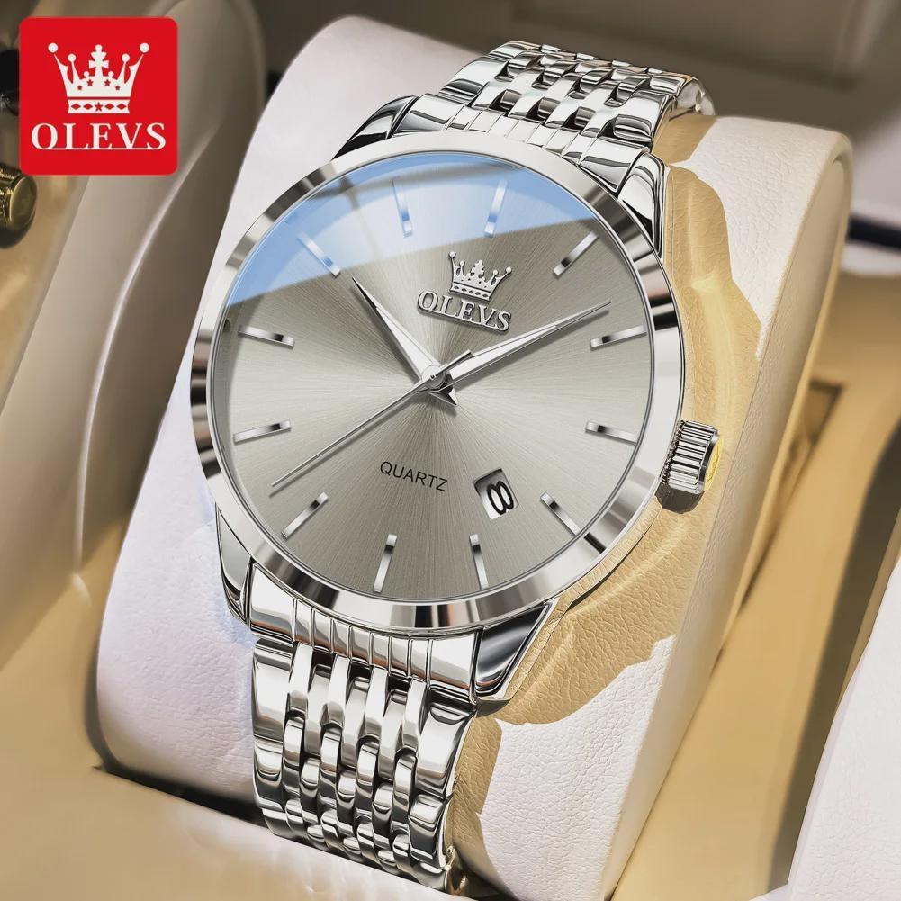 OLEVS Original Quartz Men's Watches Fashion Simple Stainless Steel Strap Waterproof Auto Date Luminous Wrist Watches for Man