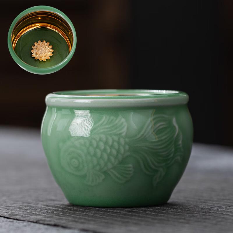 

Gold Silver Lotus Celadon Ceramic Tea Cup