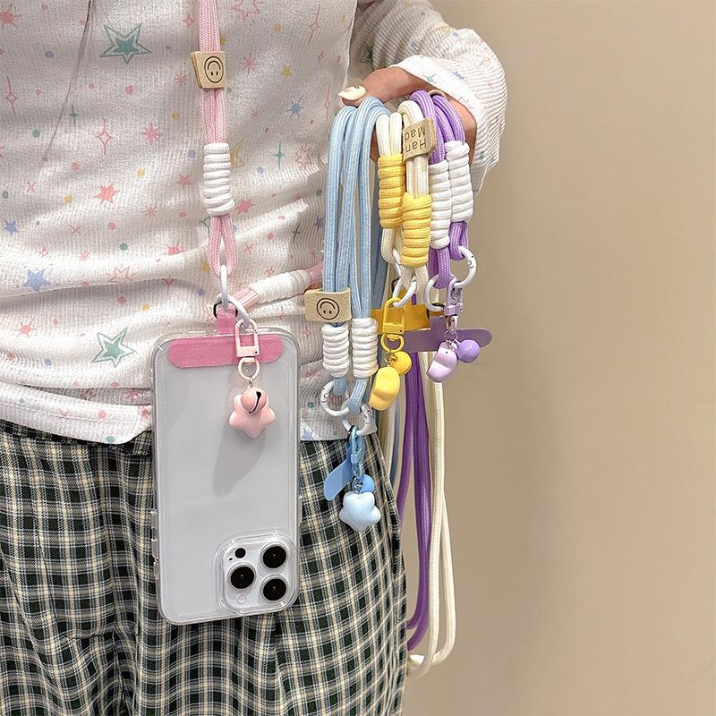 Wind Star Bell Clip Pendant Mobile Phone Lanyard Oblique Span Chain Neck Strap Rope Long Braided Rope