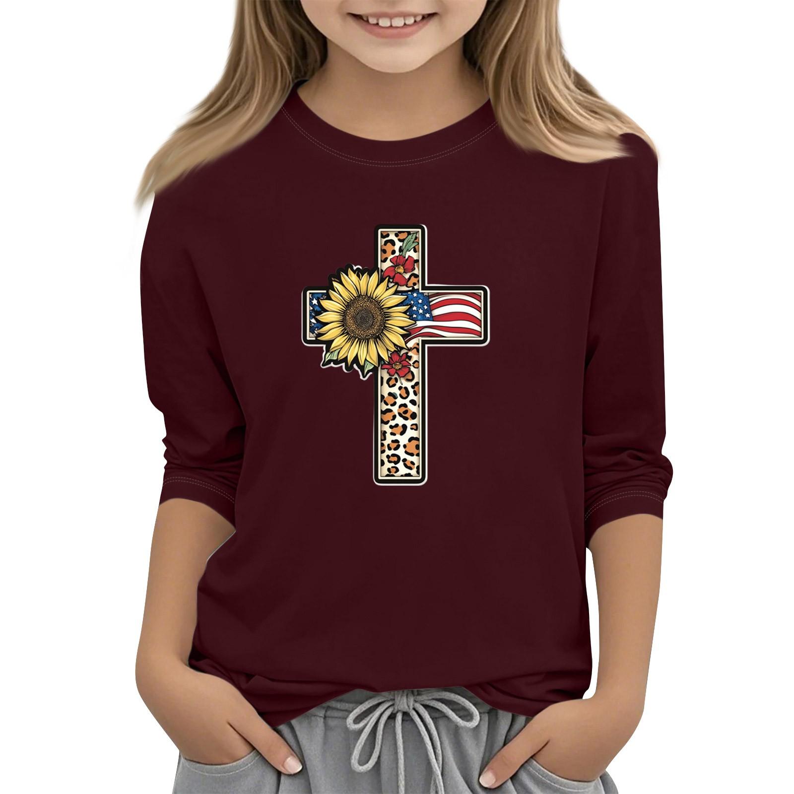 

Children s 3/4 Sleeve Independence Day Printed Round Neck Casual T-shirt 130 красный