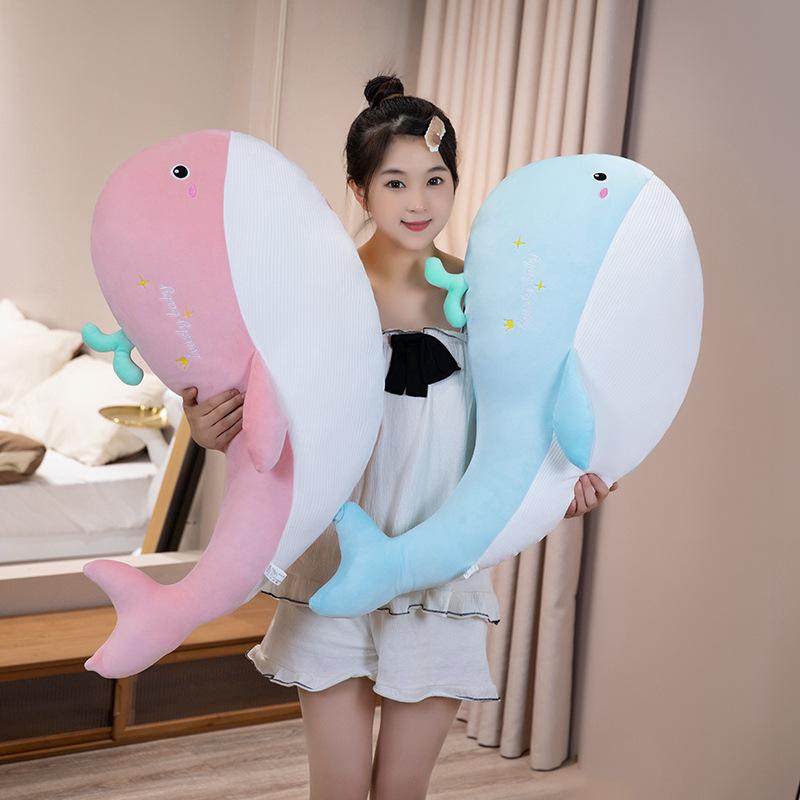 Large Soft Whale Pillow Plush Doll Blue Whale Doll Girl Sleeping Soothing Ragdoll Doll