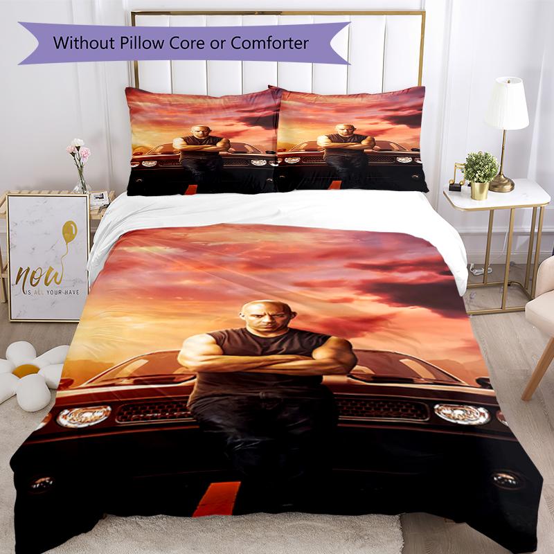 3pcs Fast & Furious Bedding Set Duvet Cover Closure Includes 1 Duvet Cover & 2 Pillowcases, Soft and Comfortable for All Seasons.