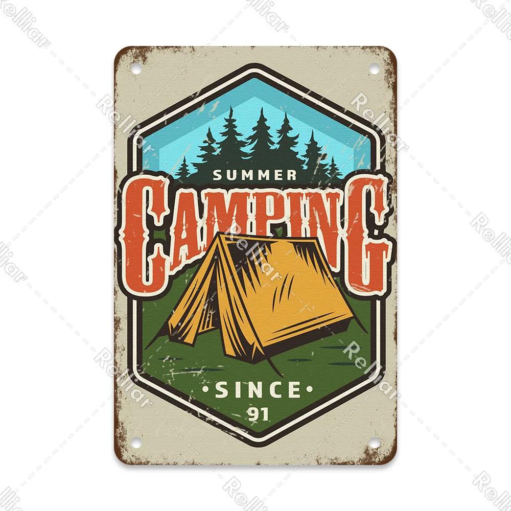 Retro Happy Camper Dekoracyjny Talerz Przygoda na Zewnątrz Metalowy Znak Blaszany Symbol Dzikiej Przyrody Ornament Plakat Dekoracja Domowego Baru Klubu Tablica