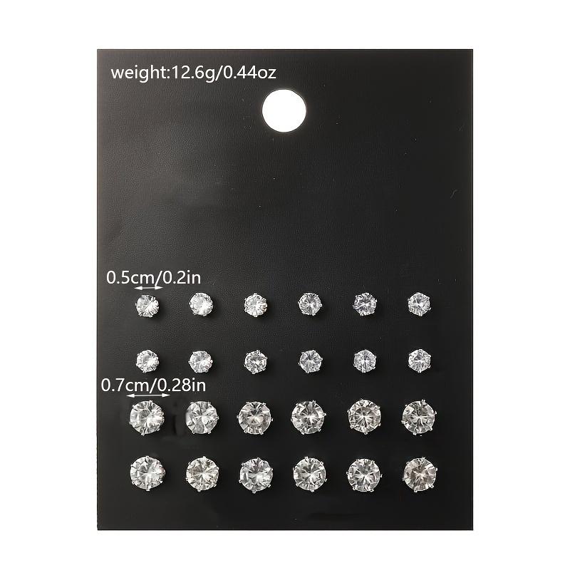 Minimalist Style Artificial Zircon Earrings Be of Different Sizes 12 Pairs of Stud Earrings Fashionable Jewelry for Women Girls