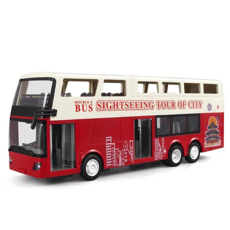 Double E E640 Travel Bus Alloy Model 1/18 High Speed Racing Car Double-decker Bus Model Sound Light RC sightseeing Bus Toys Boys