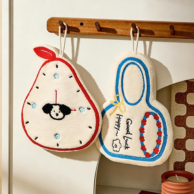 1pc Cute Cartoon Hand Towel Kitchen Wall Hanging Towel Thickened Absorbent Velvet Soft Clean Towel Bathroom Towel
