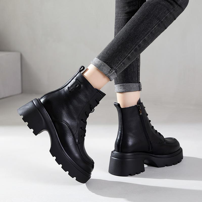 The first layer of cowhide Martin boots for women in the autumn and winter of 2025, the new muffin thick-soled lace-up leather retro short boots for