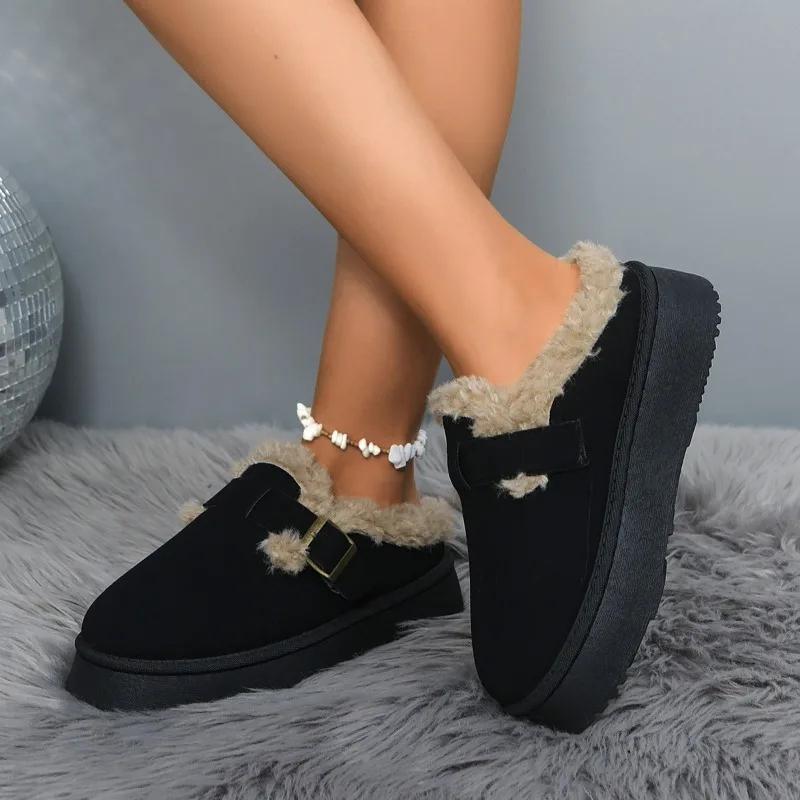 Fashion 2025 New Luxury Winter Women's Boken Shoes Plush Fashion Retro Bean Shoes Cotton Women's Flat Sole Slippers Platform Women Boots