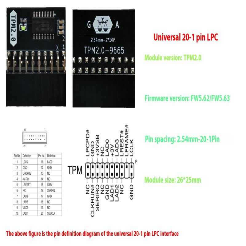 Tpm 2.0-9665 Encryption Security Module Pitch Lpc Tpm For Asus Motherboard Card For Win11 System