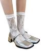 Women Crew Socks Crystal Calf Socks Lace Socks Transparents Meshes Ankle Socks