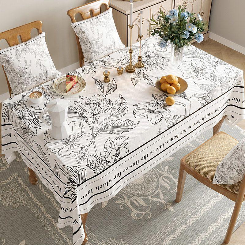 Rectangular Waterproof Cotton Linen Table Cover Flower and Bird Printed Tablecloth Anti Slip Wear-resistant Home Desktop Cover