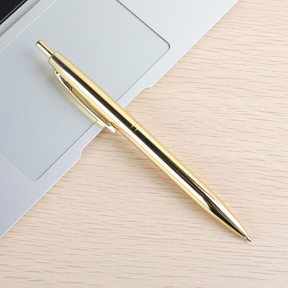 Metal Ballpoint Pen Stainless Steel Push Style 0.7mm Blue Black Ink School Stationery Supplies Color Silver Gold Pens