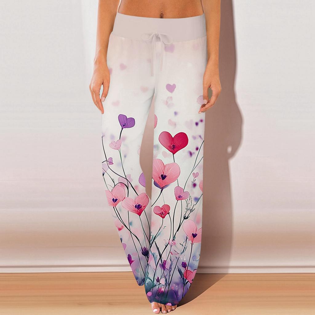 Womens Pajama Pants Sleepwear Casual Drawstring Elastic Waist Pants Comfy Straight Yoga Loose Trousers