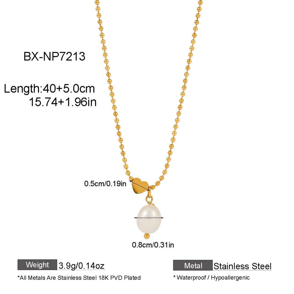 18K Gold-Plated Titanium Necklace with Natural Freshwater Pearl Pendant for Women