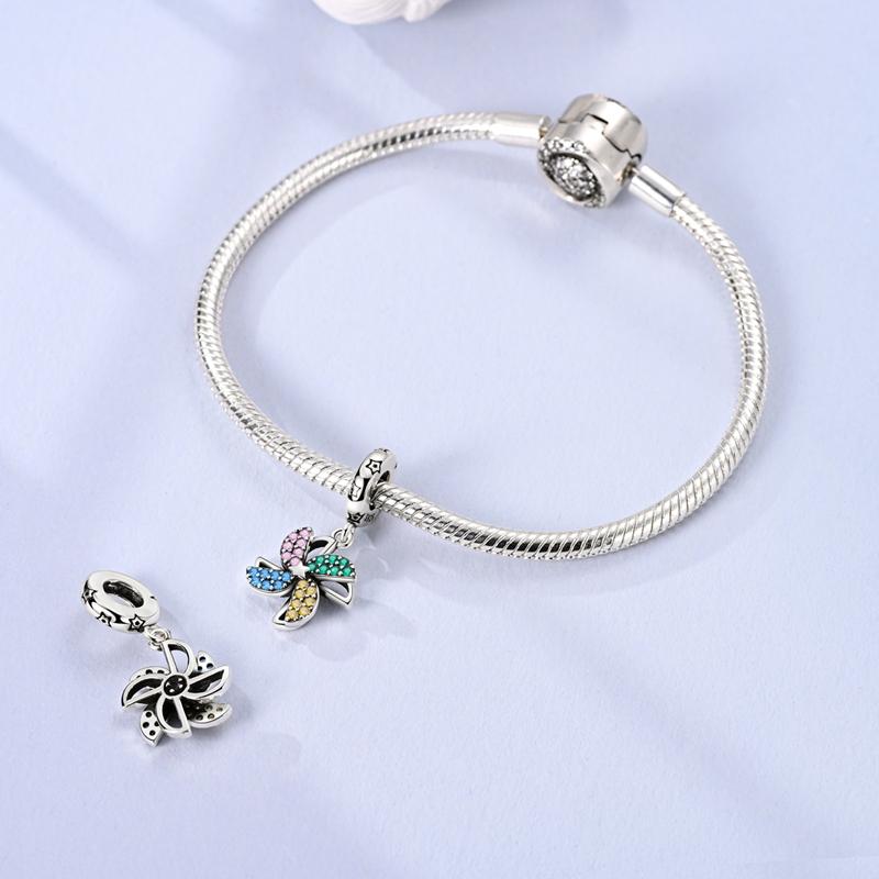 Genuine Charm Copper Childhood Rotating Windmill Pendant Fits Charm Plata Bracelet For Women Jewellery Crafting Gift