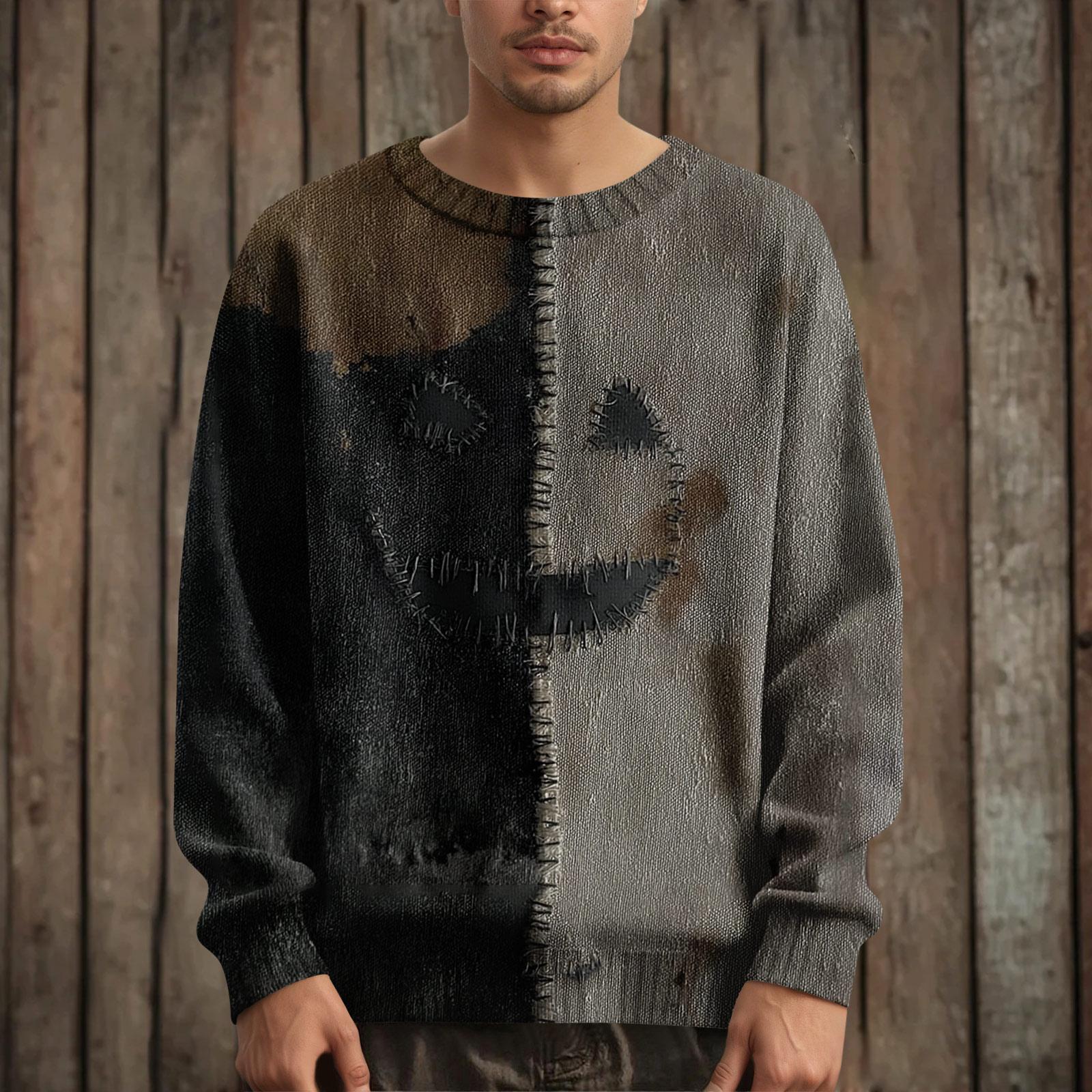 

Мужской пуловер с длинным рукавом, повседневный вязаный свитер оверсайз с принтом на Хэллоуин XXL