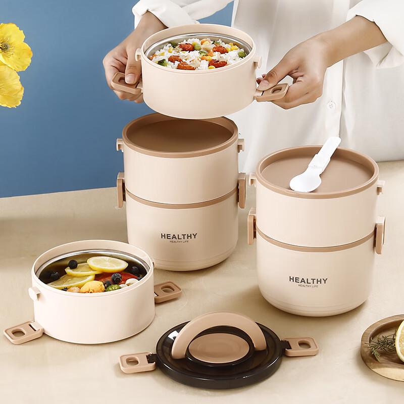 304 Stainless Steel Portable Round Double-Layer Lunch Box Double Layer 1600ml