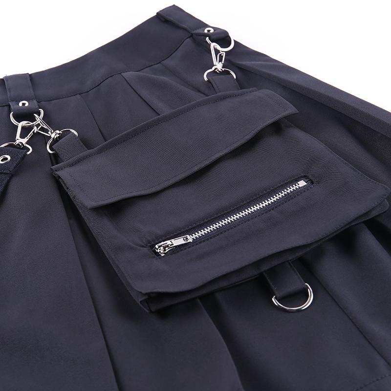 Frühling Sommer Harajuku Punk Gothic Schwarze High-Waist Schwarze Röcke Damen Sexy Patchwork Bandage Mini Weibliche Streetwear Schwarzer Rock