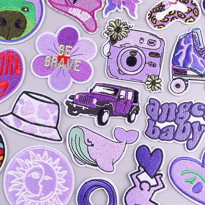 Purple Series Patch Iron On Embroidery Patches For Clothing Thermoadhesive Patches On Clothes Cartoon Letters Patch For Clothes